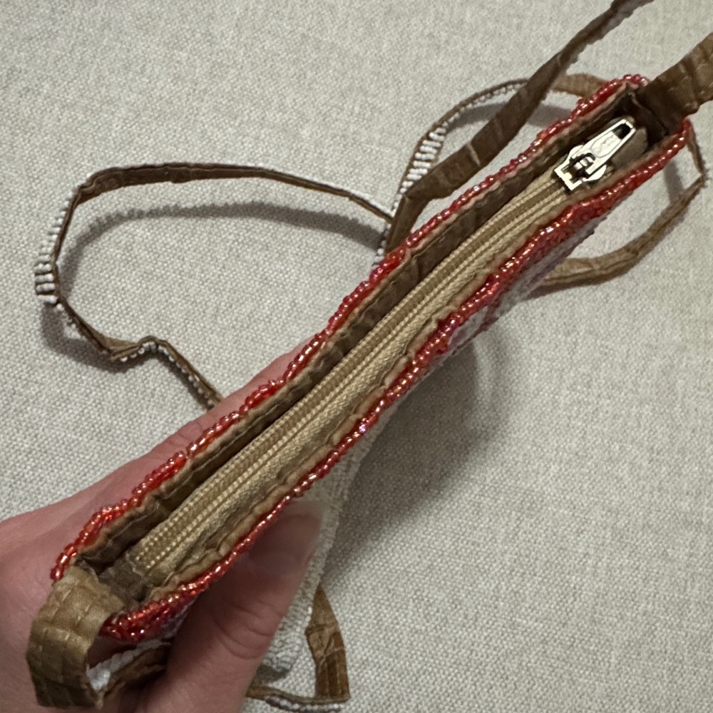 Beaded Mini Crossbody Bag-Seed Beads-Red/Pink/White-ZipTop-GUC - Picture 10 of 17